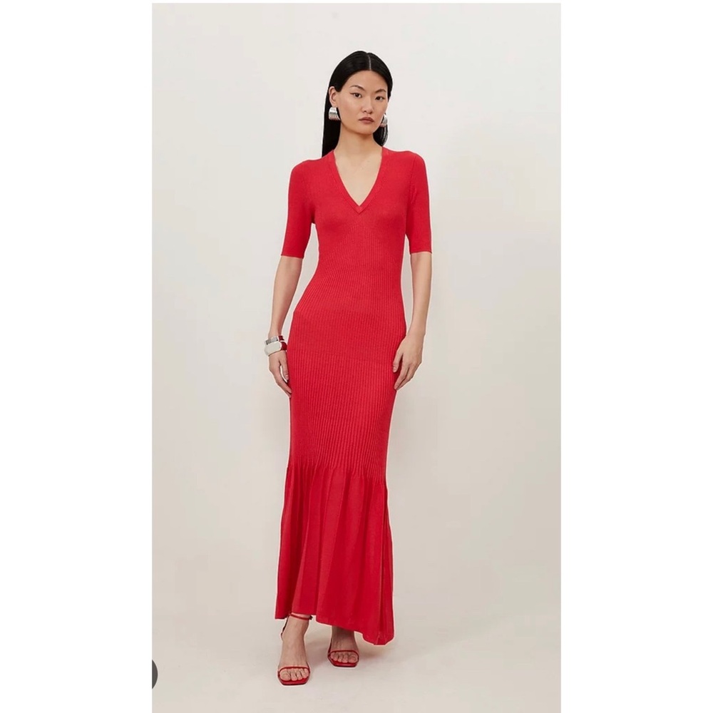 Knit pleat detail maxi dress v neck dress